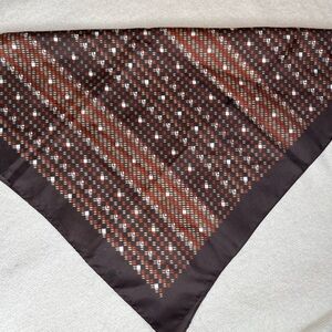 Vintage Italian Geometric Print Square Scarf in Brown, Rust & Ivory